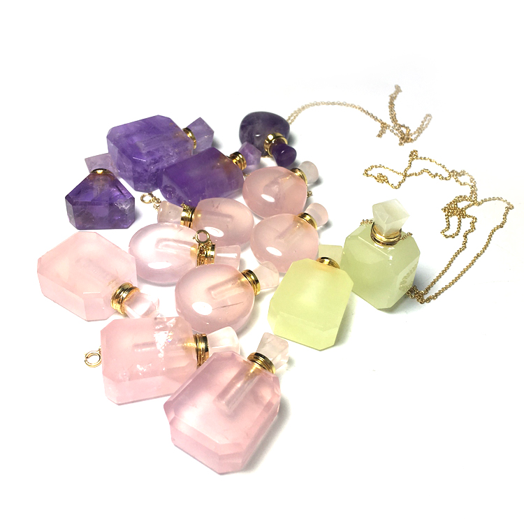 Essential Oil Necklace Crystal Perfume Bottle Rose Quartz