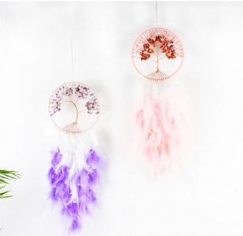 Crystal healing stone Handmade natural Quartz chips dreamcatcher chakra tree of life For Souvenir Gifts